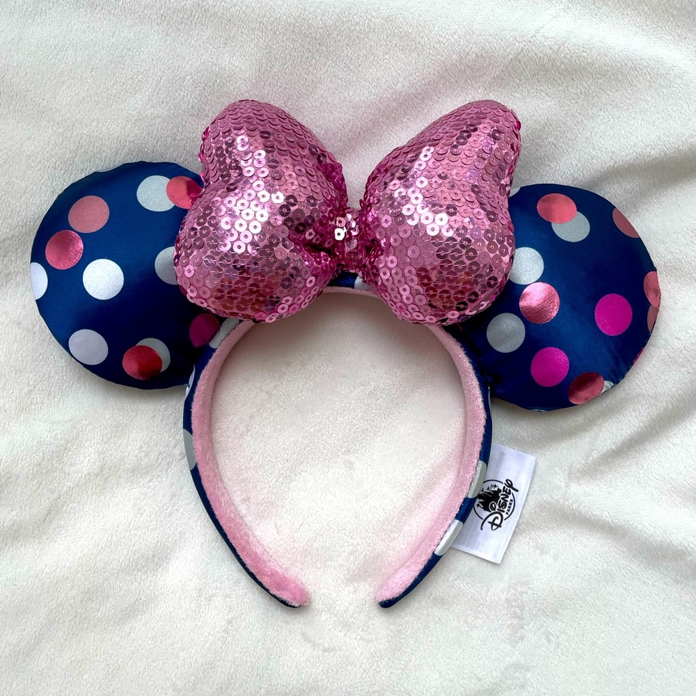 Disney Parks Minnie Ear Headband Blue and Pink Polkadots